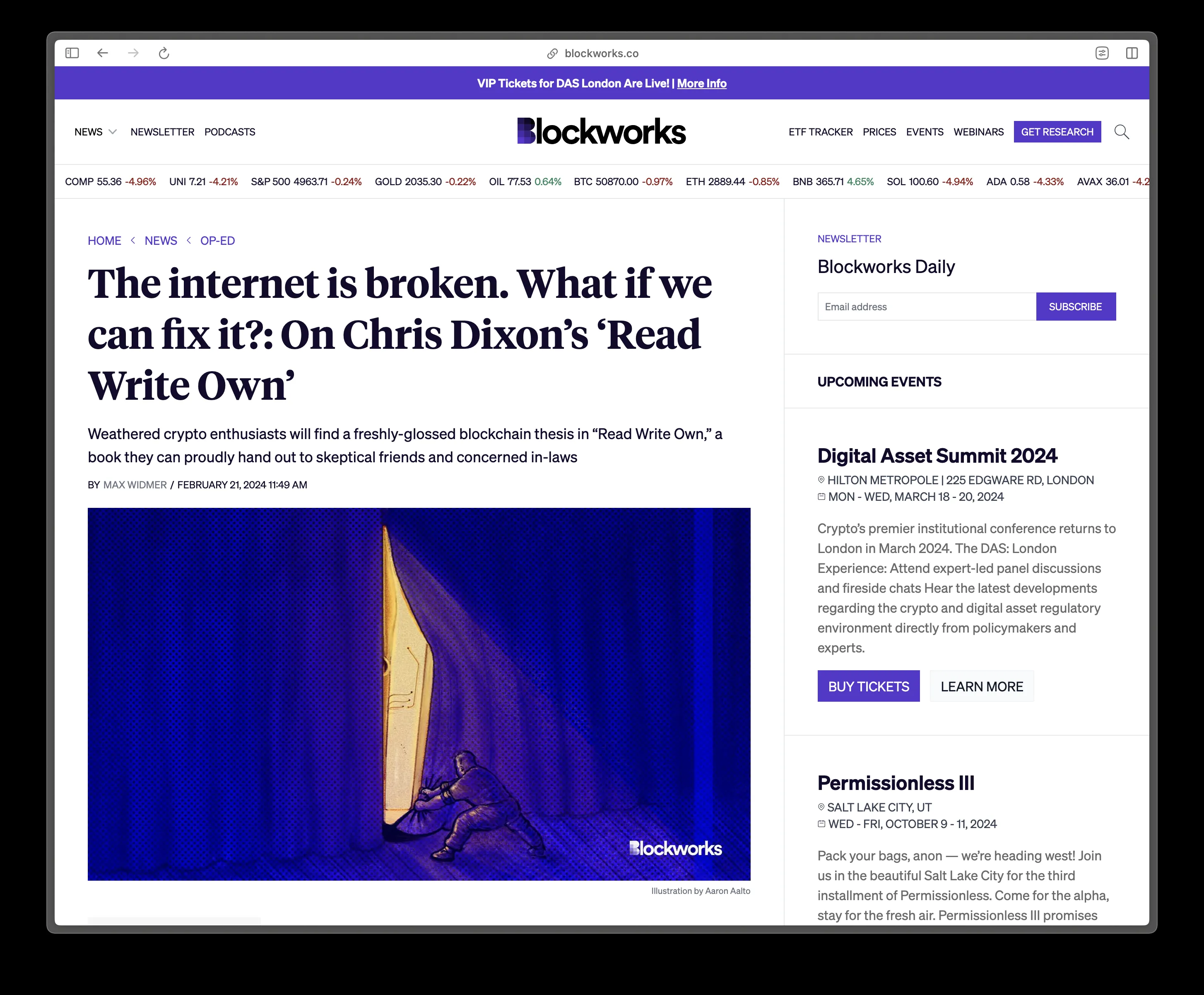 Blockworks article featuring the illustration