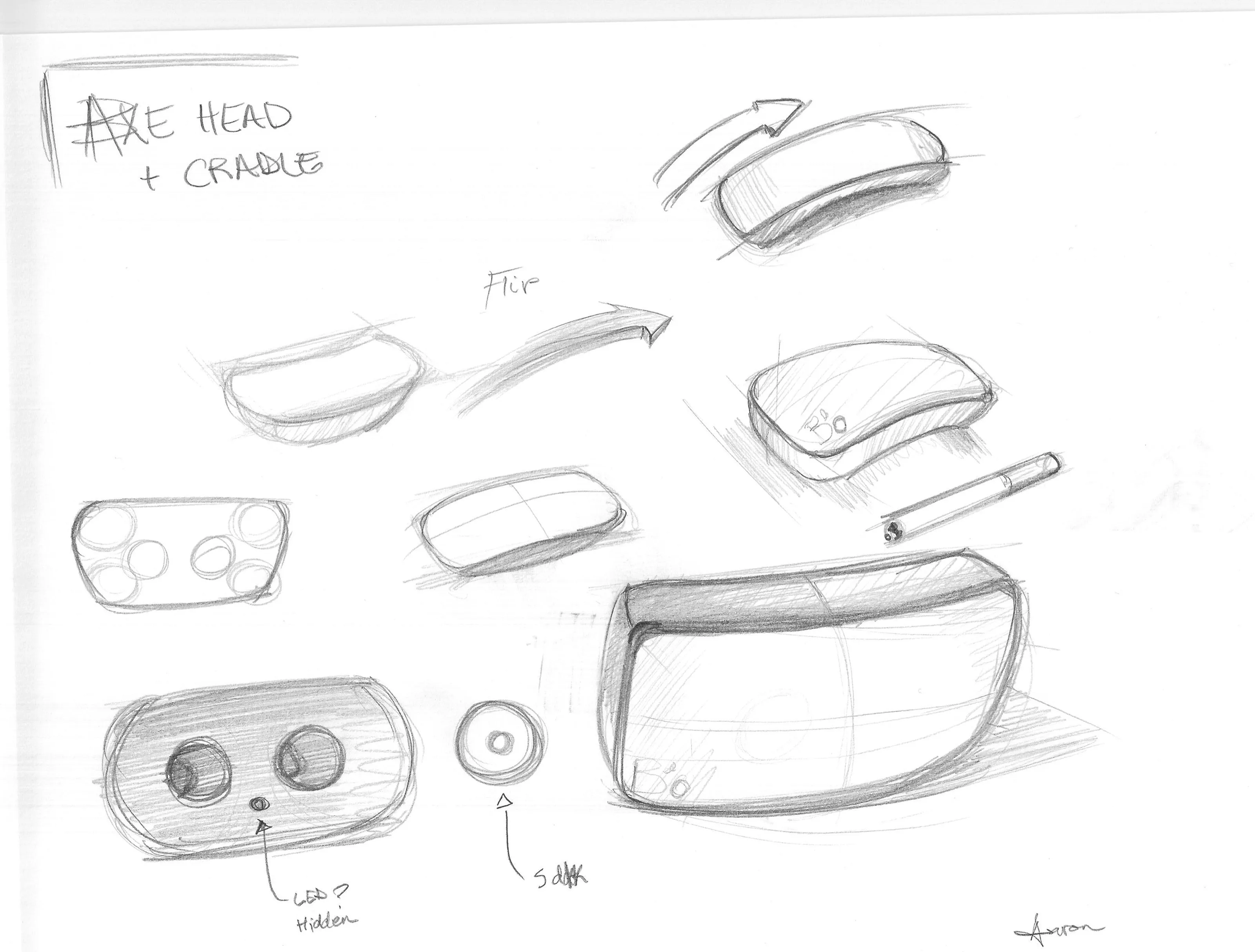 Pencil explorations of the charging case and hinge