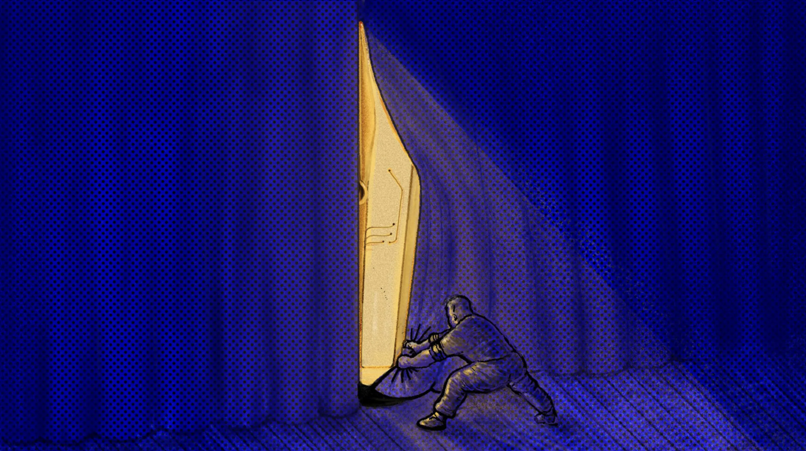 Editorial illustration - figure opening door to light