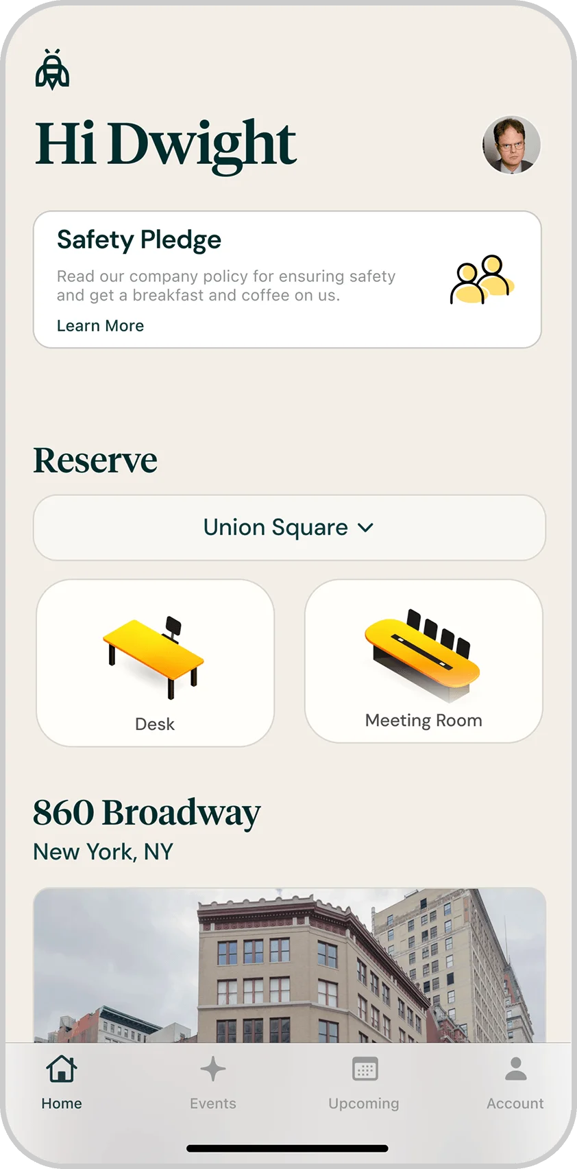 Industrious member home and workspace reservation options