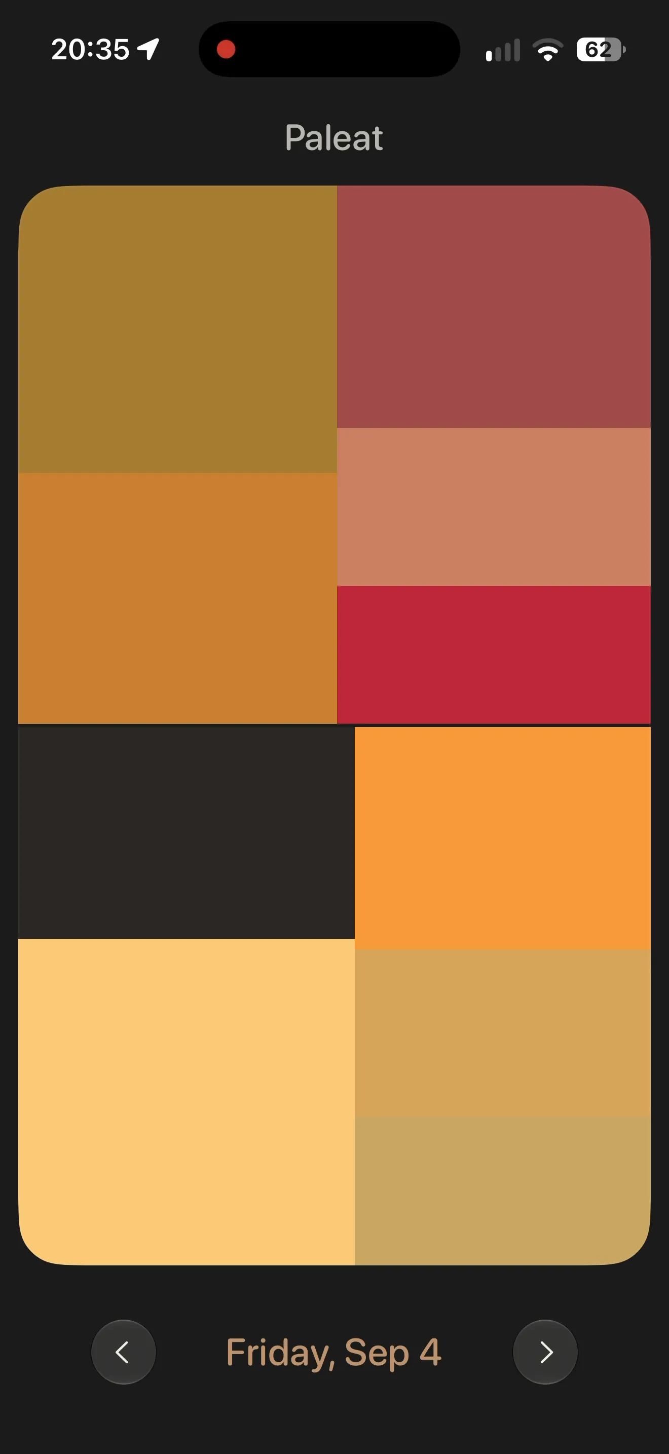 Friday's meal colors arranged in a mosaic of gold, rose, and cream